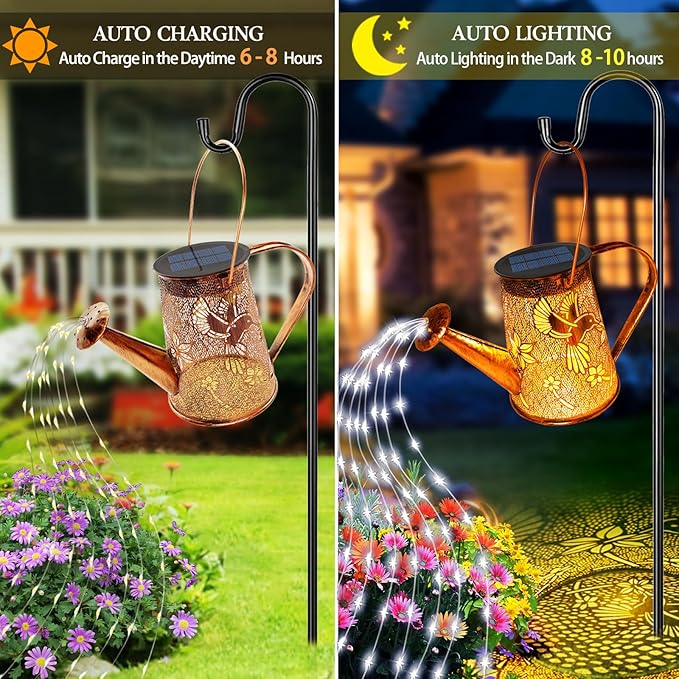 Solar Watering Can Lights, Hummingbird Christmas Gifts for Women Mom Grandma Birthday, Waterproof Outdoor Garden Decor Large Hanging Solar Lanterns Garden Lights for Patio Porch Yard Flowerbed Pathway