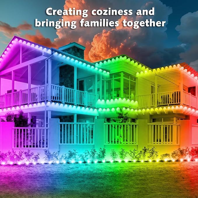 200FT Permanent Outdoor RGB Lights,IP67 Waterproof Smart LED Eaves Lights with App/Remote Control,for Christmas and All Holiday Decor,Daily and Accent Lighting,House Roof and Garden Lighting