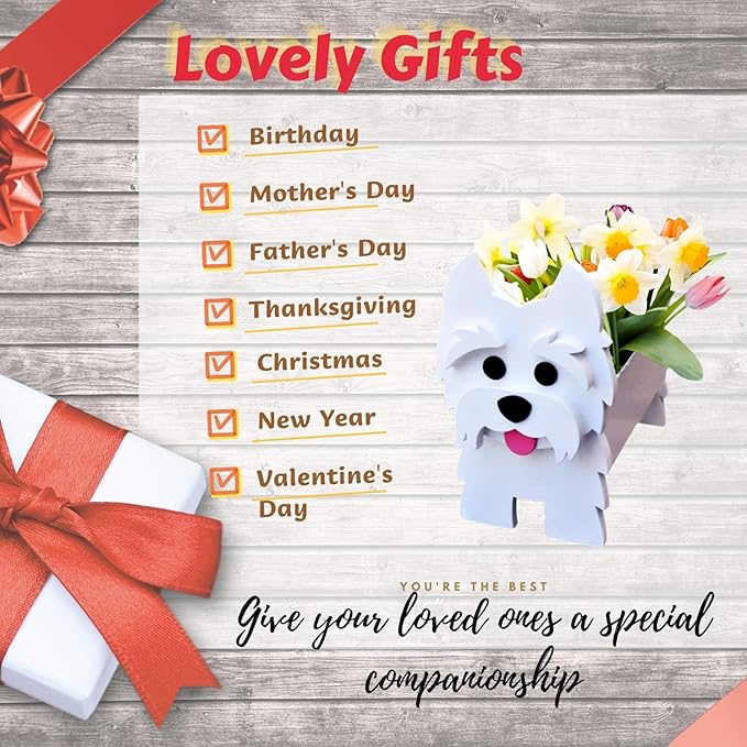 West Highland White Dog Planter Plant Pots,Cute Garden Dog Flower Planter,Dog Planters Birthday Gifts for Women,Office,Indoor/Outdoor Decor(9.45 * 5.75 * 12.2in)