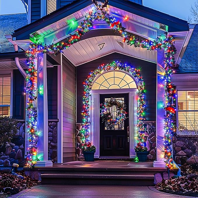 JMEXSUSS Connectable 100 LED Multicolor Christmas Lights for Tree, 8 Modes Indoor Outdoor Clear Wire, 33ft Colorful Plug-in for Christmas Tree Bedroom