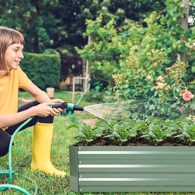 Aoodor 6 x 3 x 1 ft Outdoor Raised Garden Bed, Reinforced Galvanized Steel Planter Box for Vegetables, Fruits, Flowers, and Herbs