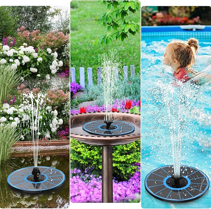 Solar Water Fountain with 2000 mAh Battery Backup Works in Cloudy, 3.5 W Glass Small Solar Fountain Pump with 7 Nozzles, Bird Bath Fountains Solar Power for Bird Bath, Hummingbird,Pond, Garden