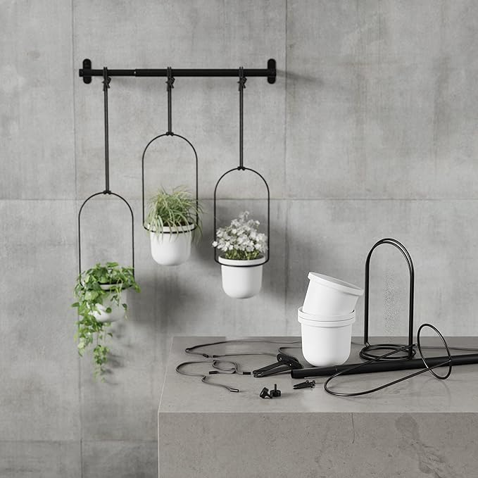 Umbra Triflora Hanging Planter for Window, Indoor Herb Garden, Set of 3, White/Black