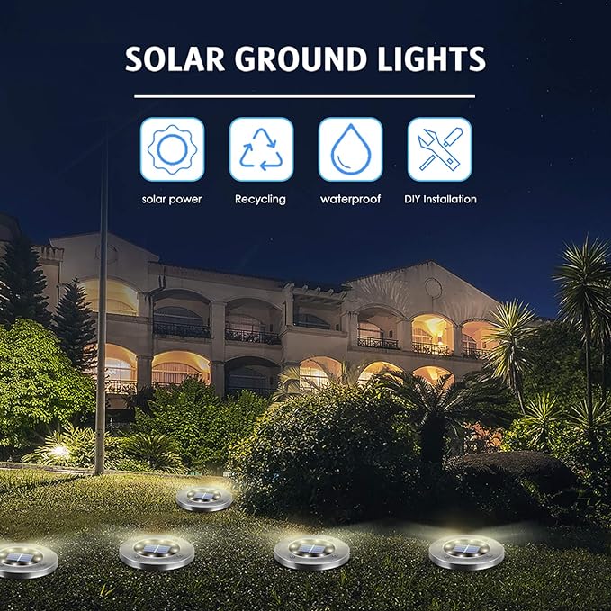 Solar Ground Lights - 16 Pack, In-Ground Pathway Lights for Garden, Lawn, Yard, Patio, Driveway, Steps and Walkway - White