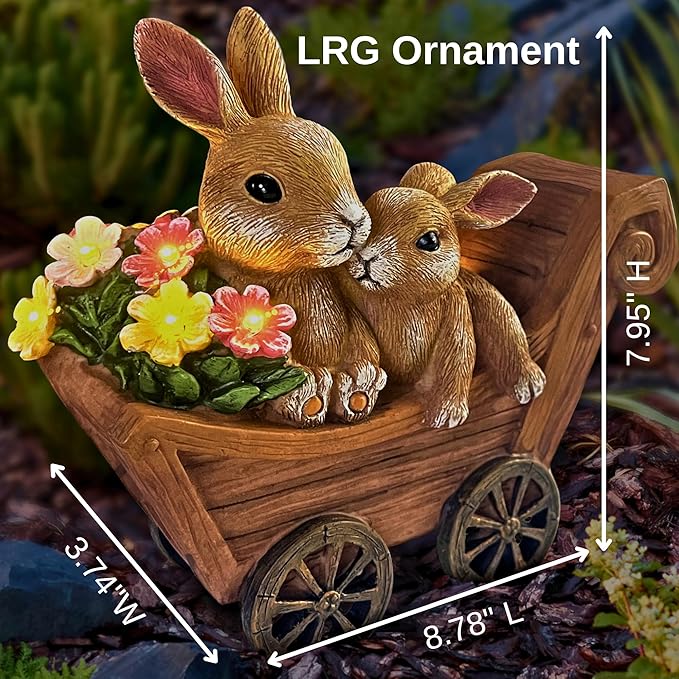 Bunny Solar Garden Statues, Rabbit Decor & Yard Ornaments, Cute Garden Decor for Outside, Gifts for Moms, Solar Figurines Outdoor Statue, Gardening Gifts for Women, Bunnies Ornament - Large
