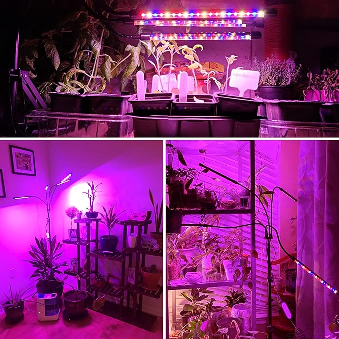 Wolezek Plant Light for Indoor Plants, 4-Head 80 LED Full Spectrum Grow Lights for Seed Starting with 15-61 inches Adjustable Tripod Stand, Red Blue Warm White Floor Grow Lamp with Auto 6/12/16H Timer