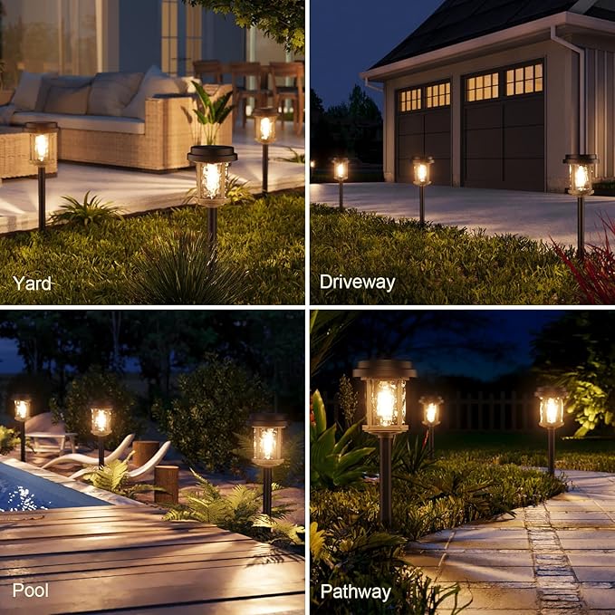 XMCOSY+ Solar Pathway Lights, Garden Solar Lights, 20 LM LED Glass Water Lens, IP65 Waterproof Solar Powered Light for Outside Driveway Walkway Landscape Backyard Sidewalk (Black & Brown)