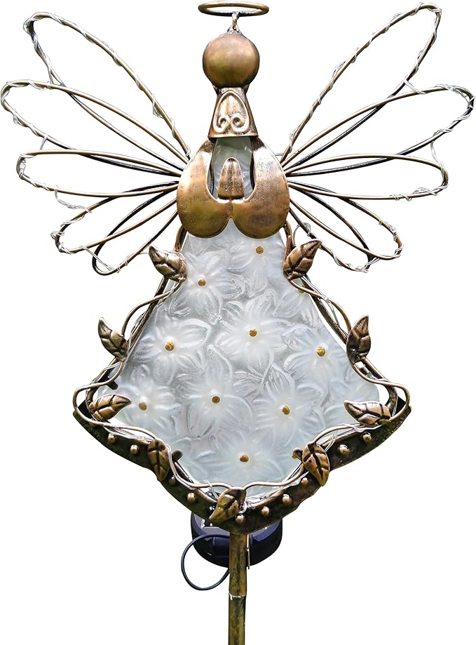 Angel Solar Lights Garden Stake Outdoor-38Inch Metal&Glass Solar Angel Stake Grave Decorations for Cemetery-Perfect as Angel Remembrance Gifts & Sympathy Gifts Decorations(Bronze)