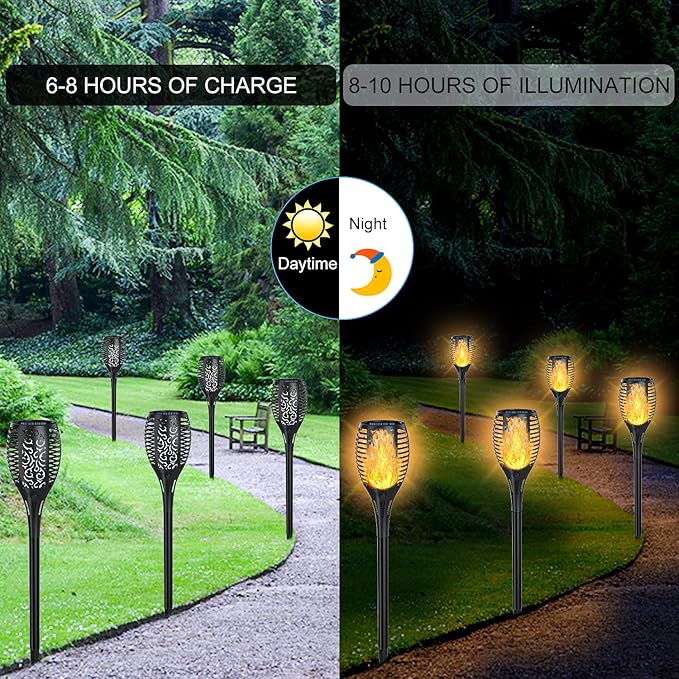 Upgraded Solar Lights Outdoor 4 Pack, Solar Torch Lights with Flickering Flame, Super Larger Size for Garden Decor, Solar Powered Outdoor Waterproof Solar Garden Lights for Pathway Patio Yard