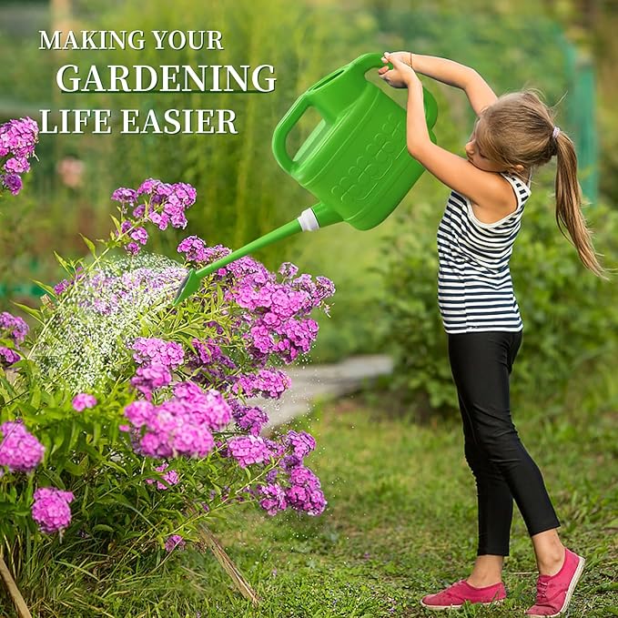 Qilebi 2 Gallon Watering Can for Outdoor Plants, Plant Watering Cans with Removable Long Spout and Stainless Steel Sprinkler Head, Large Plastic Watering Can for Garden Flowers Plants Light Green