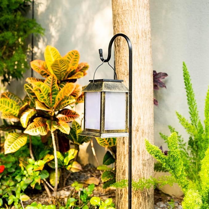 Solar Lanterns Outdoor Waterproof, 3D Hanging Solar Lights, Type-C Rechargeable LED Solar Pathway Lights with 2 Modes (Steady & Flashing), for Garden Decor, Patio, Yard, Camping (1 Pack )