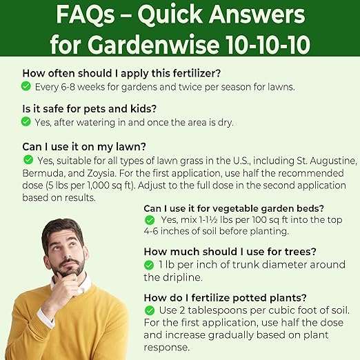 10-10-10 Plant Fertilizer Slow Release - 10 10 10 All Purpose Granular Garden Fertilizer for Vegetables, Tomato, Arborvitae, Shrubs, Rose, Flowers, Fruit, Fig Trees (5 QUARTS)