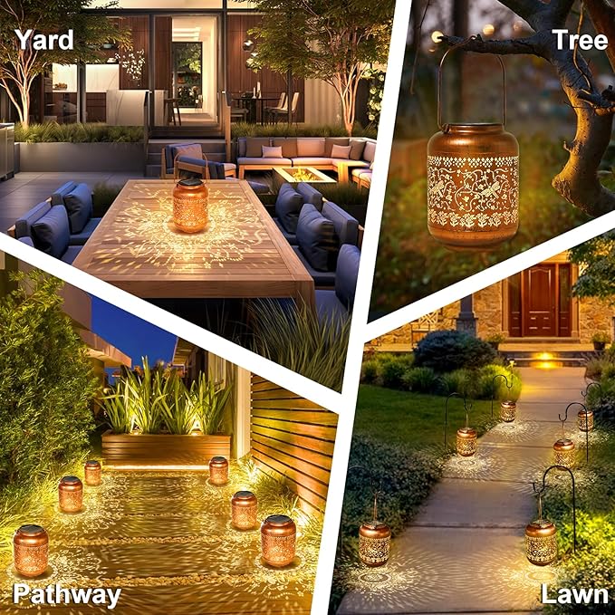 4Pack Dragonfly Solar Lanterns Outdoor Hanging Waterproof Dragonfly Garden Decor Christmas Gifts for Women Mom Grandma Metal Solar Lights Decoration Outside for Yard, Patio,Pathway Landscape