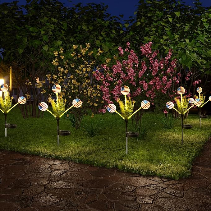 Solar Lights Outdoor Waterproof, 2 Pack American Flag Garden Lights for Yard,Garden,Patio,Pathway Decoration, Landscape Ambient Lighting for Festival,Holiday,Party,Christmas Gifts New Year Decorations