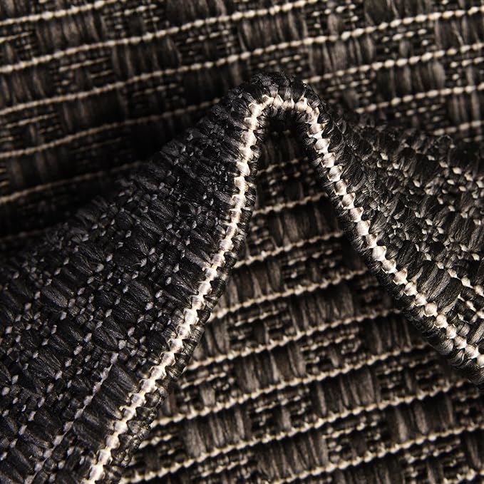 Unique Loom Outdoor Border Collection Area Rug - Soft Border (4' 1" Round, Black/ Ivory)