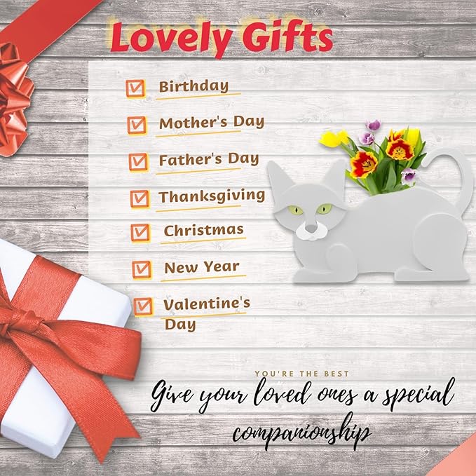 White Cat Planter Plant Pots,Cute Garden Cat Flower Planter,Cat Planters Birthday Gifts for Women,Office,Indoor/Outdoor Decor(12.5 * 5.6 * 7.8in)