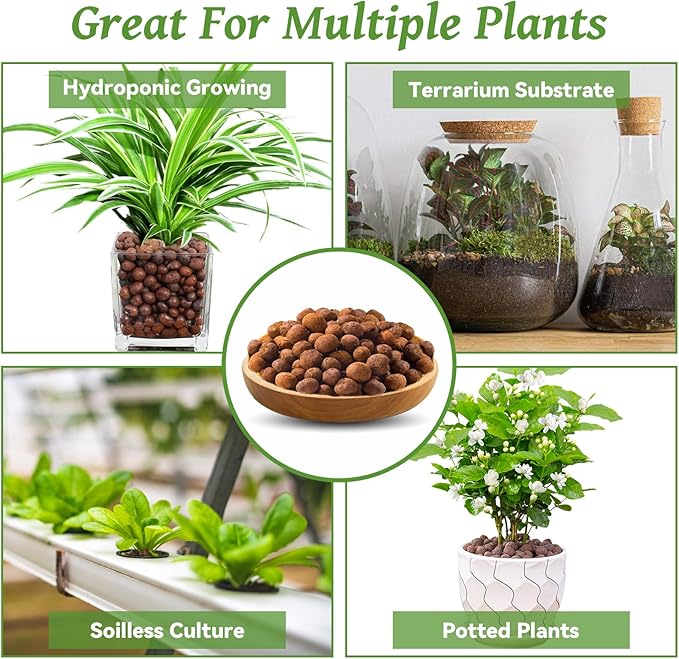 Riare 16 LBS Organic Expanded Clay Pebbles for Plants- 4mm-16mm Natural Leca Balls Lightweight Hydroponic Clay Pebbles Aggregate for Indoor Plants, Hydroponic Growing, Plants Drainage, Aquaponics