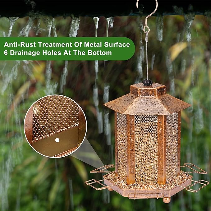 Lantern-Shaped Metal Bird Feeder for Outdoor Hanging, 3.5LB Large Capacity, Garden Decoration - Attracts Wild Birds, Durable Outdoor Bird Feeding Station for Garden Yard Outside Backyard
