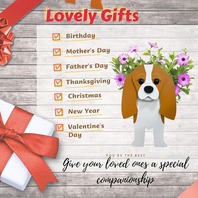 Brown King Cavalier Dog Planter Plant Pots,Cute Garden Dog Flower Planter,Large Dog Planters Birthday Gifts for Women,Office,Indoor/Outdoor Decor(9.84 * 6.77 * 16in)