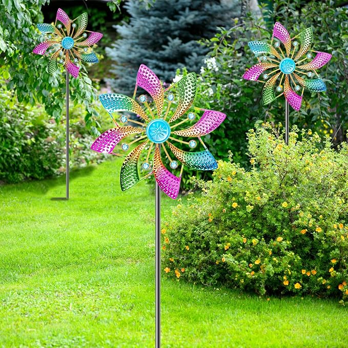 Outdoor Kinetic Wind Spinner, Wind Sculpture Yard Art Decor with Stake, Geometric Metal Windmill for Garden Lawn & Patio Decoration (B-Colorful-1PCS)