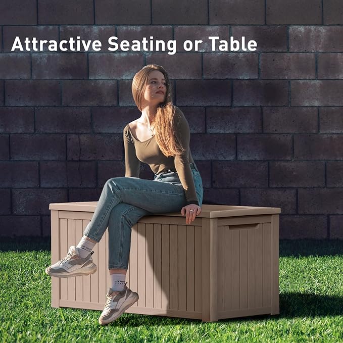DRATO 180 Gallon Deck Box, Waterproof Resin Large Outdoor Storgae Box for Patio Furniture, Patio Cushions, Gardening Tools, Pool and Sports Supplies, Lockable