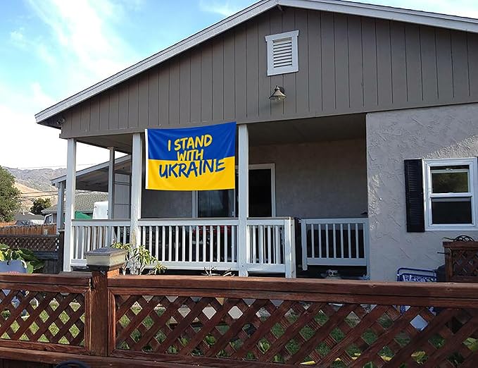 I Stand with Ukraine Flag 4x6FT Ukrainian National Polyester Banner With 2 Grommets Fade Resistant Vivid Color For Patriotic Festival Events Party Decoration