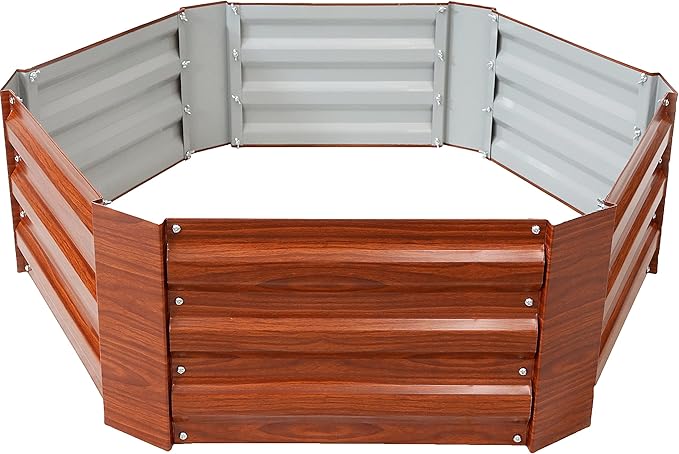 Sunnydaze 11.75" H Raised Metal Garden Bed - Galvanized Raised Garden Bed Outdoor for Vegetables and Flowers - Woodgrain - Hexagon