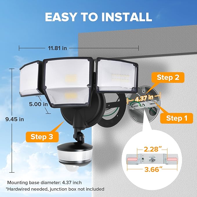 LUTEC 84W 9500LM LED Security Light Motion Sensor Outdoor Lights with Night Light, 4 Head LED Flood Lights Outdoor 5000K Daylight, IP65 Waterproof, Motion Detected Lights for Outside (Black)