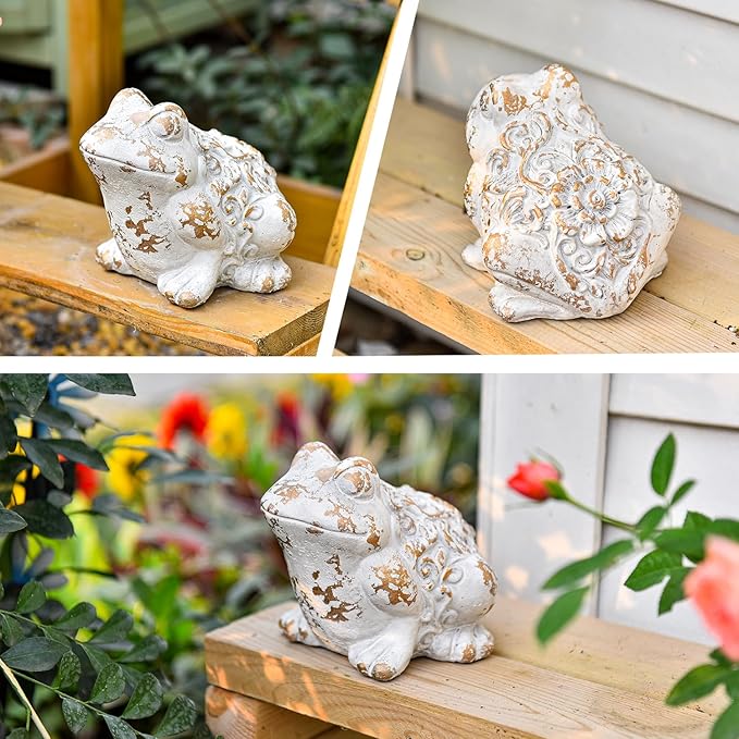 Sungmor Frog Figurine Garden Decor, Cement Frog Statue for Patio Yard Lawn Ornament, Indoor Outdoor Large Stone Decorations Statue, Funny Animal Sculpture Gardening Gift