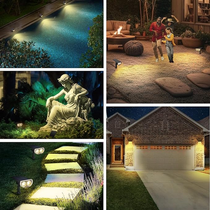 Linkind StarRayS Solar Lights Outdoor, 350LM Solar Spot Lights Outdoor, IP67 Waterproof Solar Lights for Garden, Yard, Landscape and Walkway, Warm White, 6 Pack