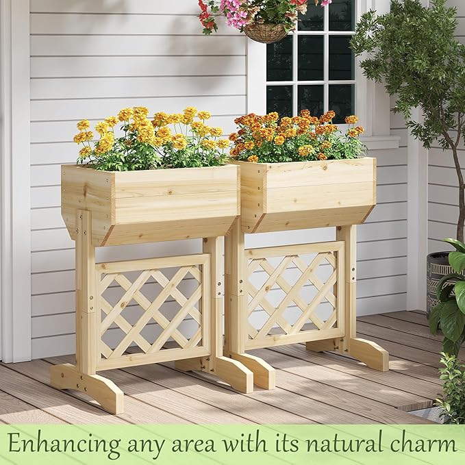 Raised Garden Bed, Standing Vertical Horticulture Planter Box for Backyard, Patio, Balcony, Planter for Flowers Herbs Vegetables for Indoor & Outdoo Decor with Trellis (Natural)