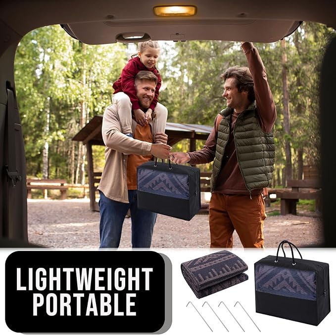 OLANLY Outdoor Rug Waterproof 8x10 ft, Reversible Outdoor Plastic Straw Rug, Boho Patio Rug, Indoor Outdoor Carpet, RV Mat Outside for Patio, Camp, Picnic, Balcony, Deck, Backyard, Black & Brown