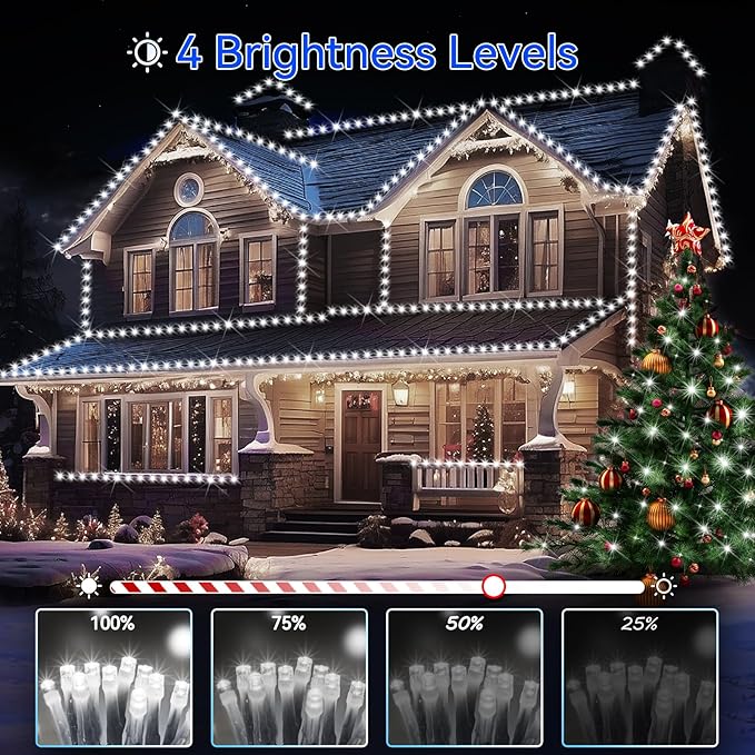 Hezbjiti 1000 LED 403 FT Christmas String Lights Outdoor, 8 Lighting Modes IP44 Waterproof Fairy Lights with Timer and Dimmable Function for Home Party Tree Decorations (Cold White, Clear Wire)