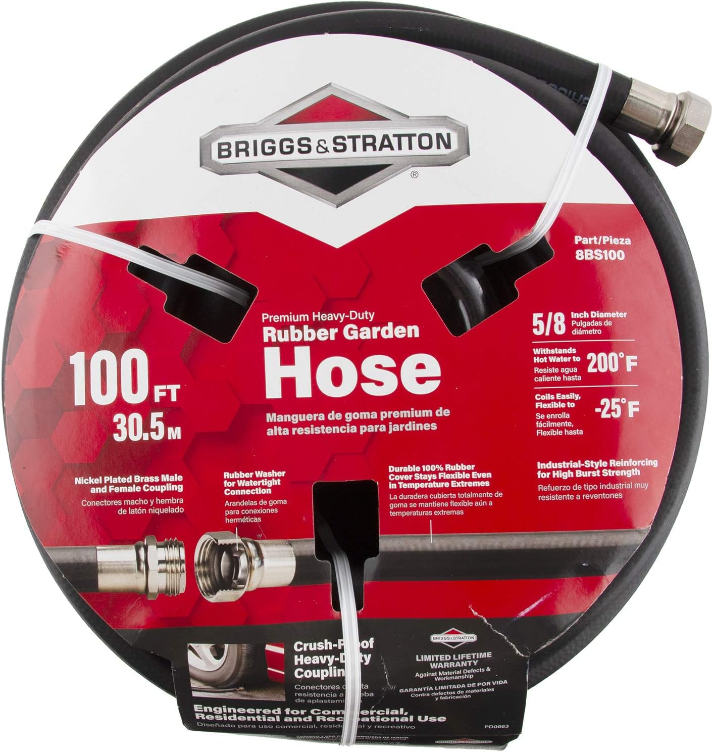 Briggs and Stratton 8BS100 100-Foot Premium Heavy-Duty Rubber Garden Hose