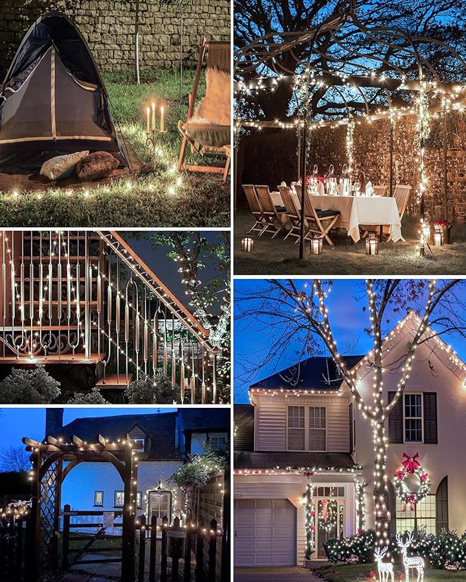 3 Pack Solar Fairy Lights for Outside Waterproof, 49FT/15M 150LED Solar String Light Outdoor 8 Modes Solar Twinkle Lights for Garden Yard Christmas Tree Wedding Party Decor, Cool White