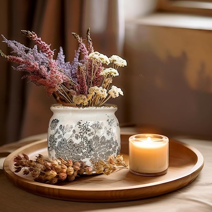 Vintage Grey Ceramic Ice Crack Flower Pot with Drainage Holes, Country Rustic Planters for Indoor and Outdoor,Tuscan Decor,Home,Living Room, Garden Decor, Gardening Gift