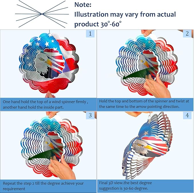 Wind Spinner - American Flag Eagle Wind Spinners, Hanging Wind Sculptures, 12in 3D Metal Birds Wind Catcher, Outdoor Garden Decor Yard Art Patriotic Decoration Eagle Gifts for Men Women