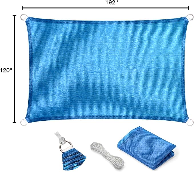 Eden's Decor Straight Flat-Edged Sun Shade Sail Rectangular 10' x 16' Blue UV-Blocking Outdoor Canopy Fabric Cloth Awning for Pergola Patio Garden Backyard Custom Size