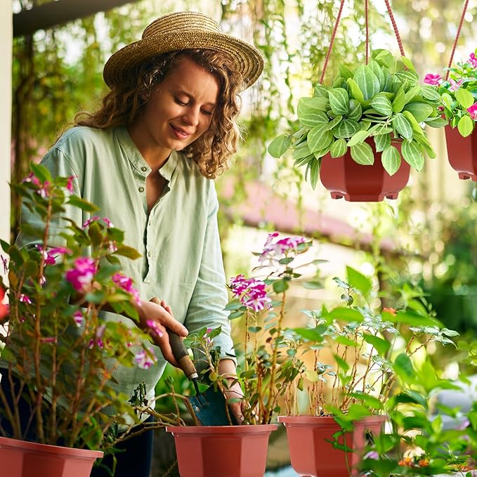 Roshtia 24 Pcs Hanging Plastic Planter Pot with Hook Flower Pots Baskets Hanging Nursery Planter Holder for Outdoor Indoor Plant Garden(Brown,5 Inch)