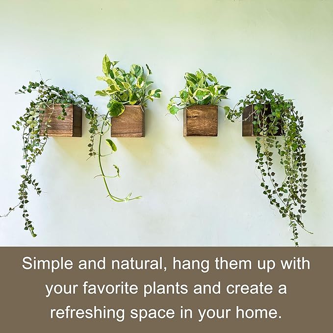 LaLaGreen Wood Planter Box for Plants (2 Pack, 4x4 Inch) Small Square Wall Planters for Indoor Plant, Window Hanging Flower Pot Wooden Boxes for Table Centerpiece Herb Balcony Home Garden Office Decor
