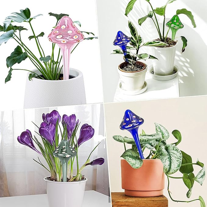 4 Pcs Plant Watering Globes, Hand-Blown Mushroom-Shaped Self Watering Globes, Suitable for Indoor&Outdoor Plant Watering Devices