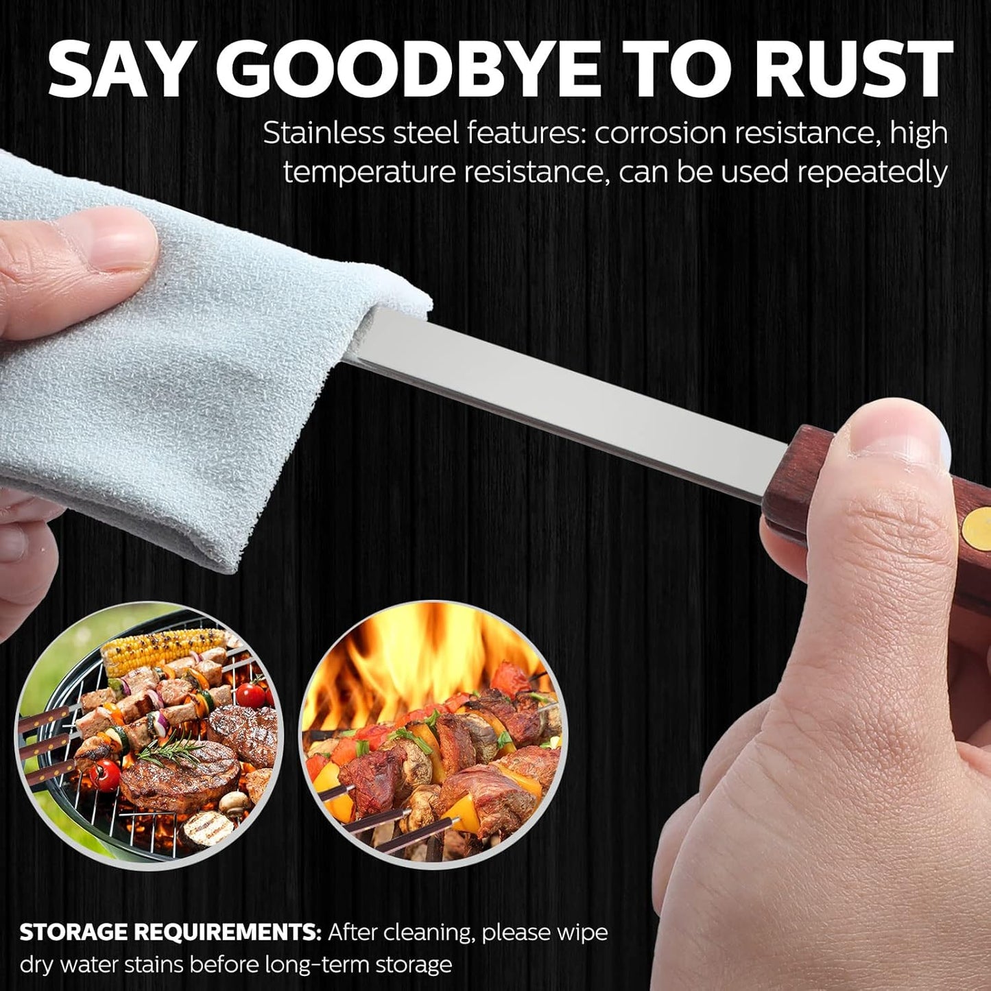 Cunhill 12 Pcs 19.7 Inch Kabob Skewers for Grilling 0.4 Inch Wide Flat Blade Thin Stainless Steel Kabob Sticks Long Barbecue Reusable Metal BBQ Skewers with Wood Handles for Tailgate Party Outdoor