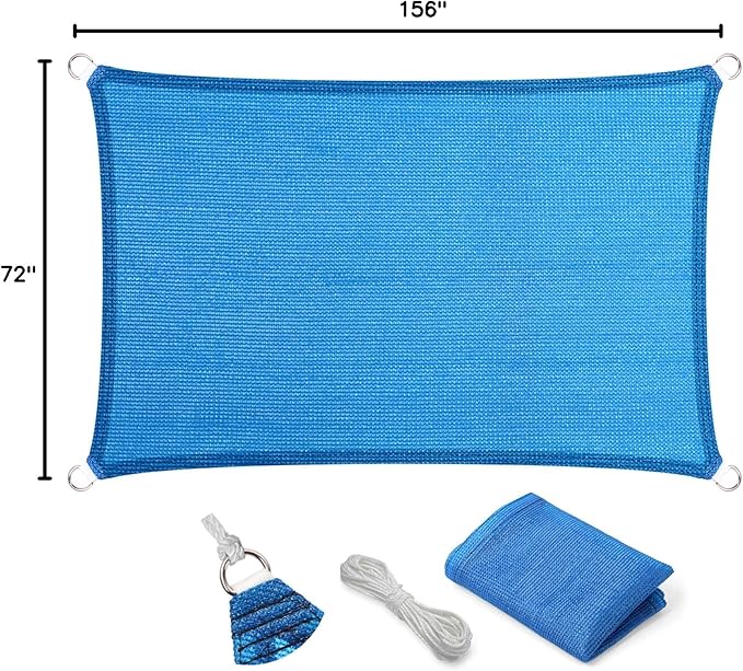 Eden's Decor Straight Flat-Edged Sun Shade Sail Rectangular 6' x 13' Blue UV-Blocking Outdoor Canopy Fabric Cloth Awning for Pergola Patio Garden Backyard Custom Size