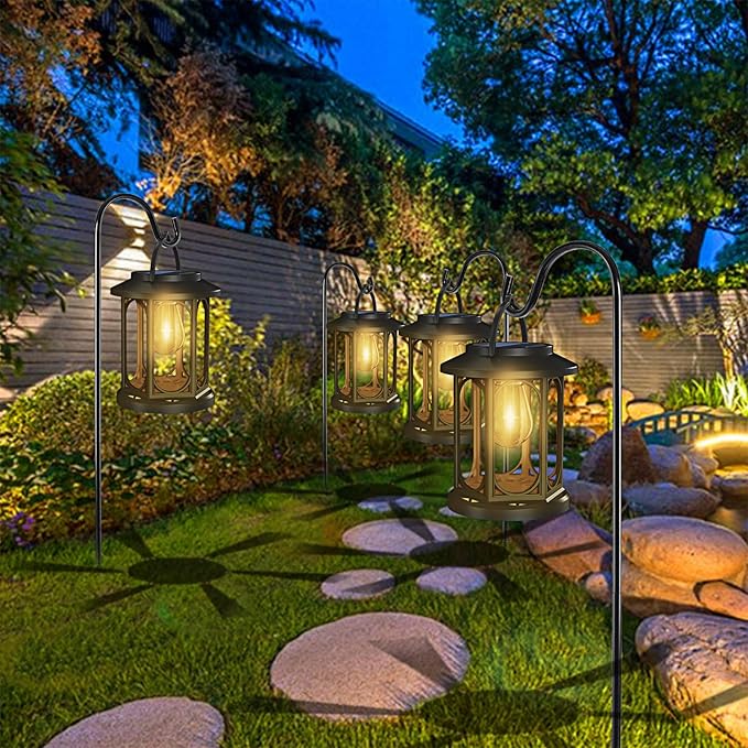 Solar Lanterns Outdoor Waterproof,Hanging Solar Lights for Outside with Built-in Bulb,Outdoor Lantern Decor for Porch,Patio,Garden,Suitable for Daily Lighting or Festive Decoration,2 Pack