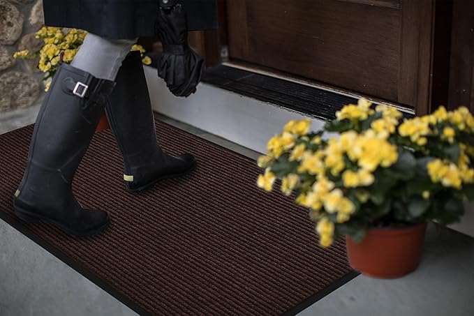 fani 2 PCS Heavy Duty Large Outdoor Indoor Entrance Doormat Brown Waterproof Low Profile Entrance Rug Front Door Mat Patio Anti-Skid Rubber Back, 31x47 inch (Brown)