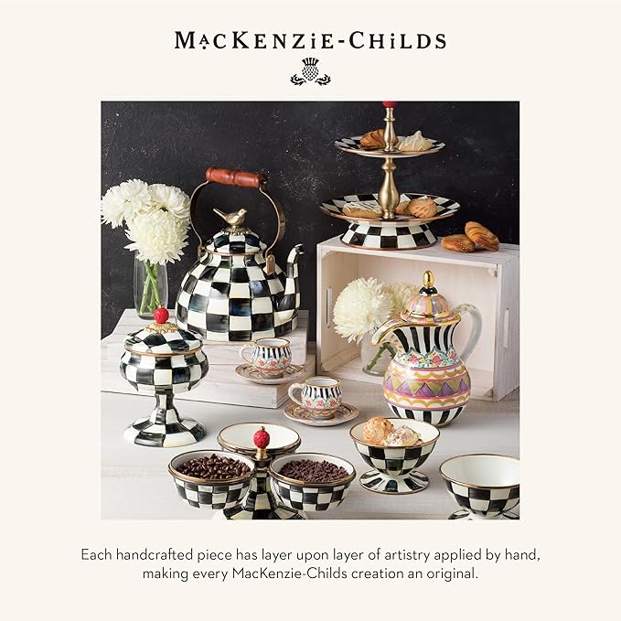 MACKENZIE-CHILDS Enamel Garden Pot, Planting Pot for Plants and Flowers, Small, Black-and-White Courtly Check