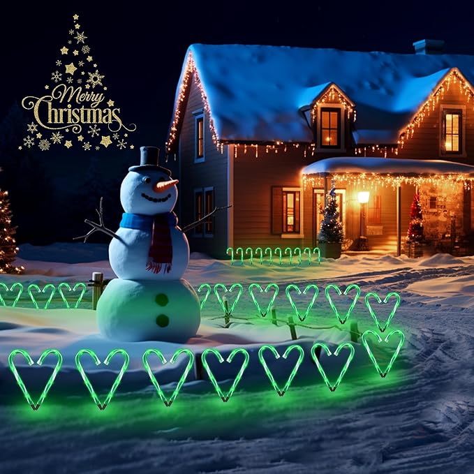 10" 10 Pack Christmas Candy Cane Lights, Candy Cane Lights with 10 Stakes for Walkway Patio Yard Patio Garden Festival Holiday Outdoor Indoor Landscape Path, Christmas Decorations Outside, Green