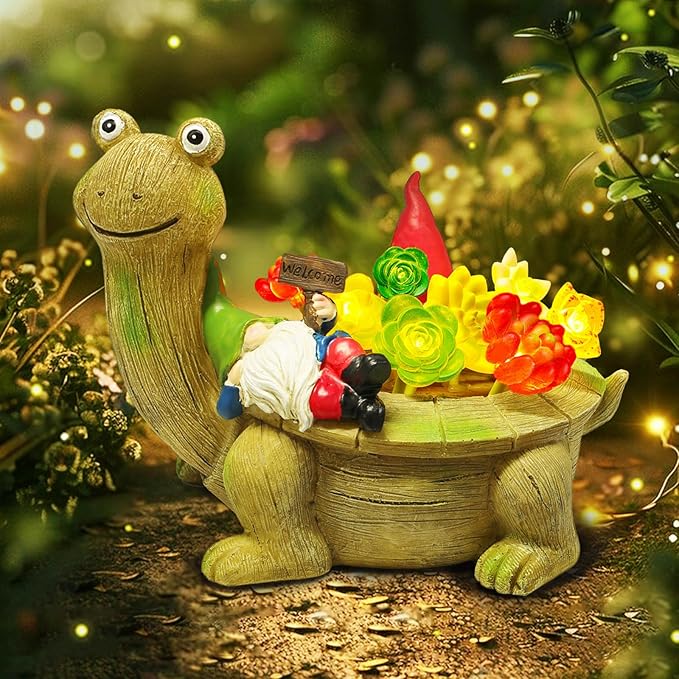Solar Garden Statues, Turtle Garden Decor Outdoor Solar Lights, Mom Gifts for Mothers Day Grandma Wife Daughter, Cute Tortoise Figurine Yard Decorations Outdoor for Patio, Balcony, Lawn Ornament