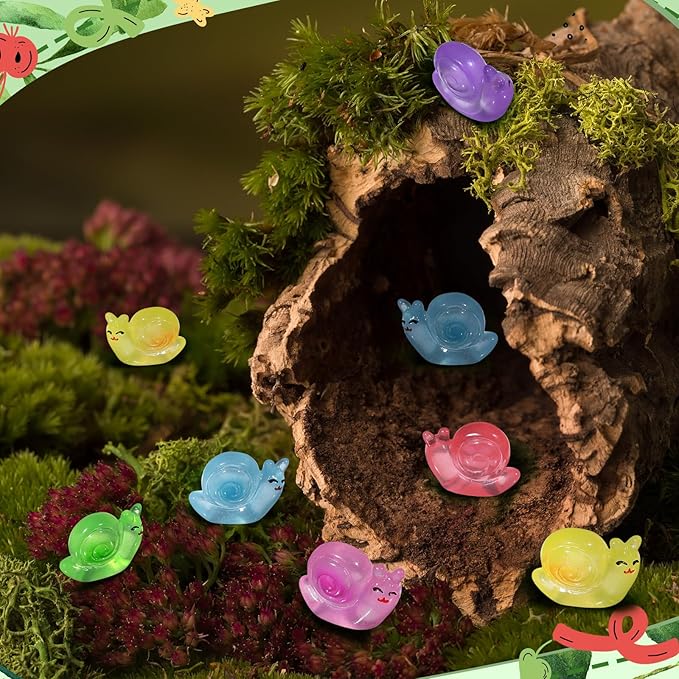 180 Pcs Luminous Resin Snail Miniatures Mini Animals Figures Cute Snail Figurine Fairy Decor Animal Ornament for Garden Landscape Home Accessories Craft Cake Decoration DIY