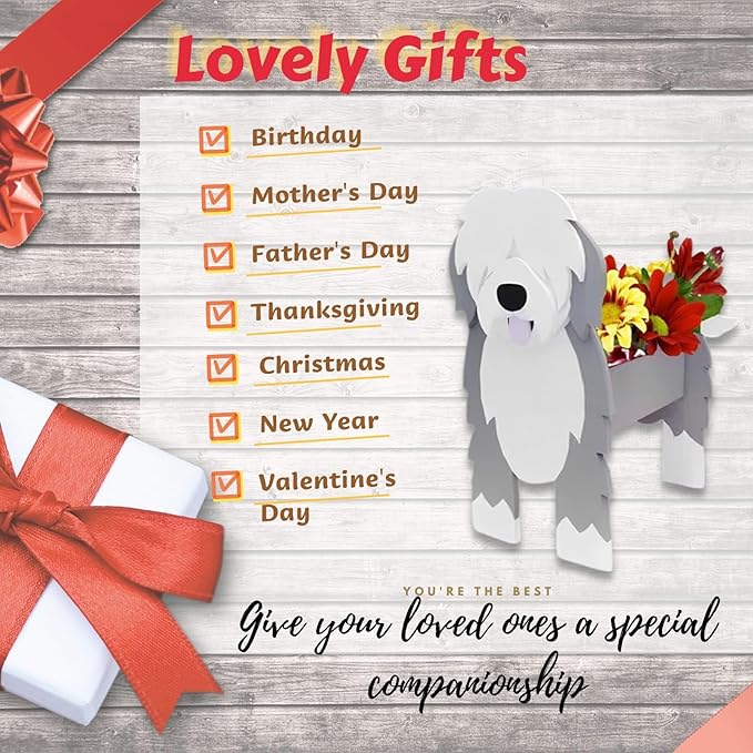 English Shepherd Dog Planter Plant Pots,Cute Garden Dog Flower Planter,Dog Planters Birthday Gifts for Women,Office,Indoor/Outdoor Decor(9.45 * 6.38 * 13.39in)